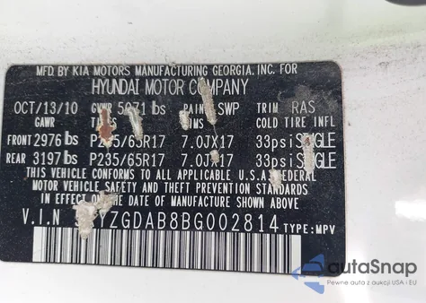 2011 Hyundai Santa Fe Gls from USA, damaged, VIN 5XYZGDAB8BG002814